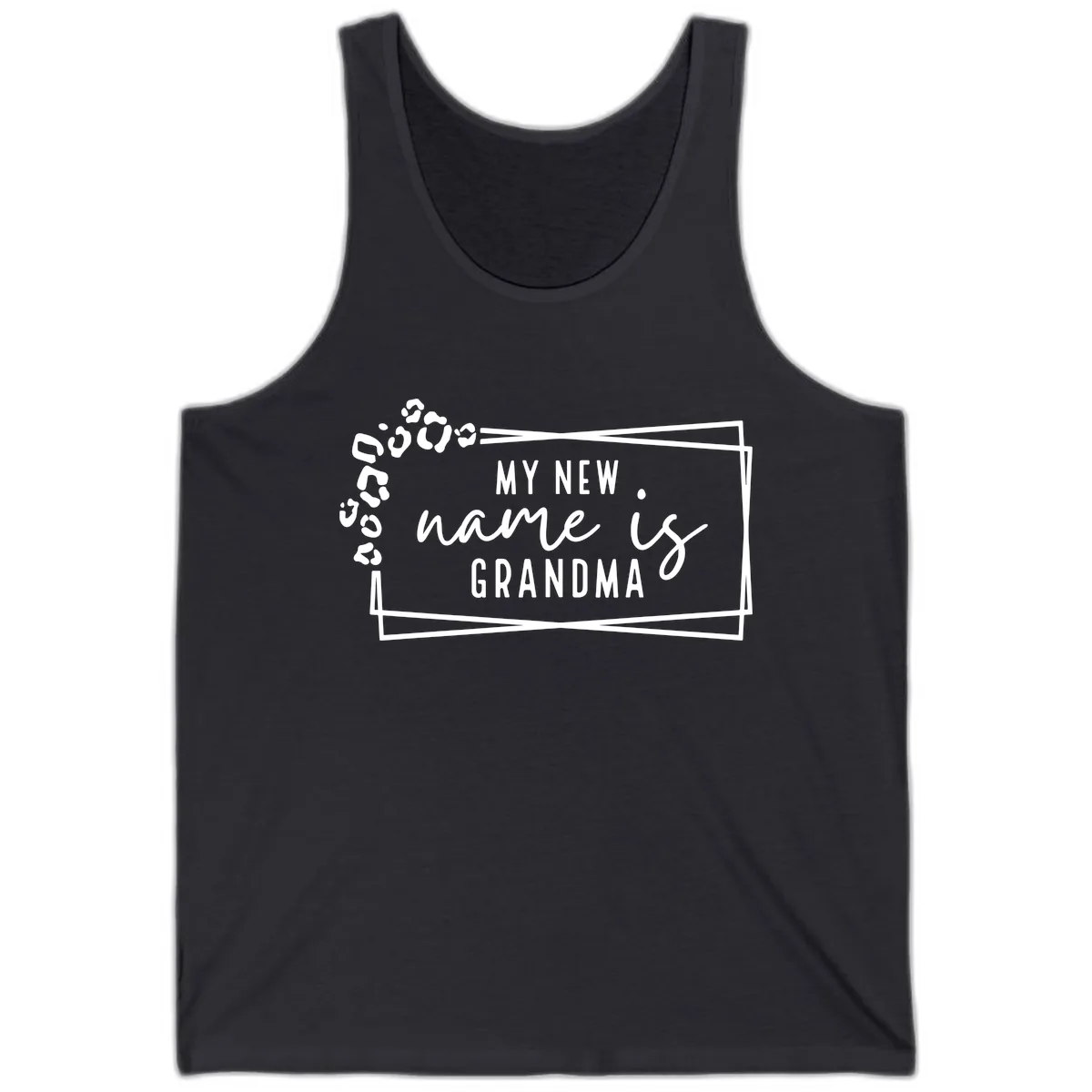 My New Name Is Grandma Leopard Tank in Dark Grey