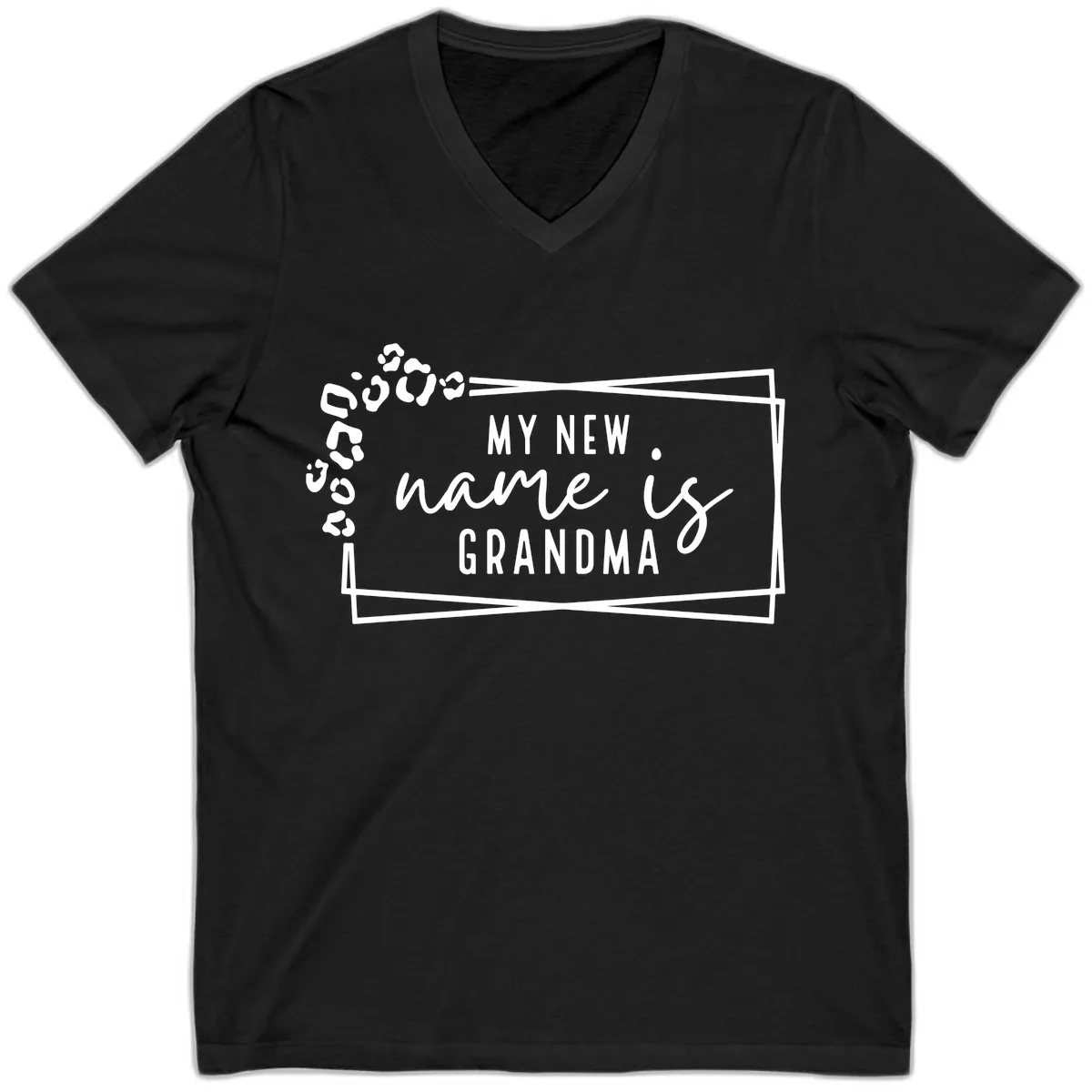 My New Name Is Grandma Leopard V-Neck in Black