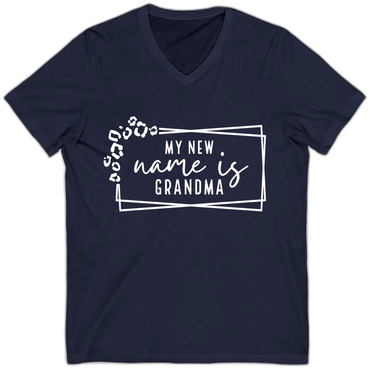 My New Name Is Grandma Leopard V-Neck in Navy