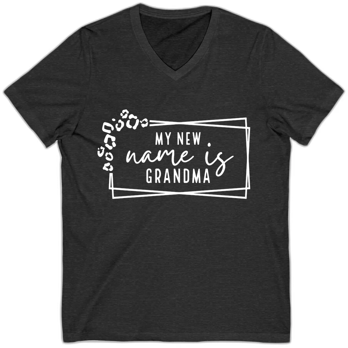 My New Name Is Grandma Leopard V-Neck in Dark Grey Heather
