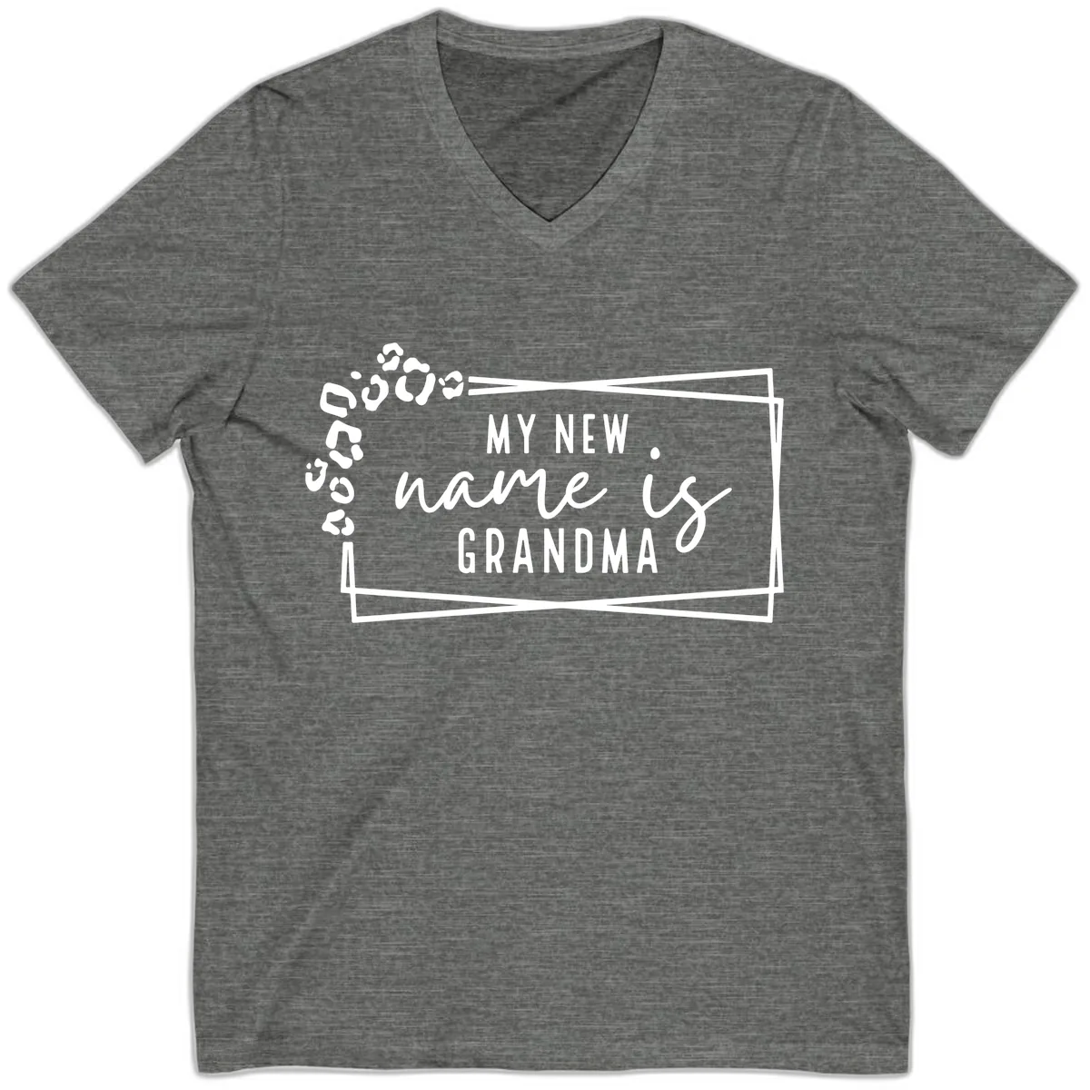 My New Name Is Grandma Leopard V-Neck in Deep Heather