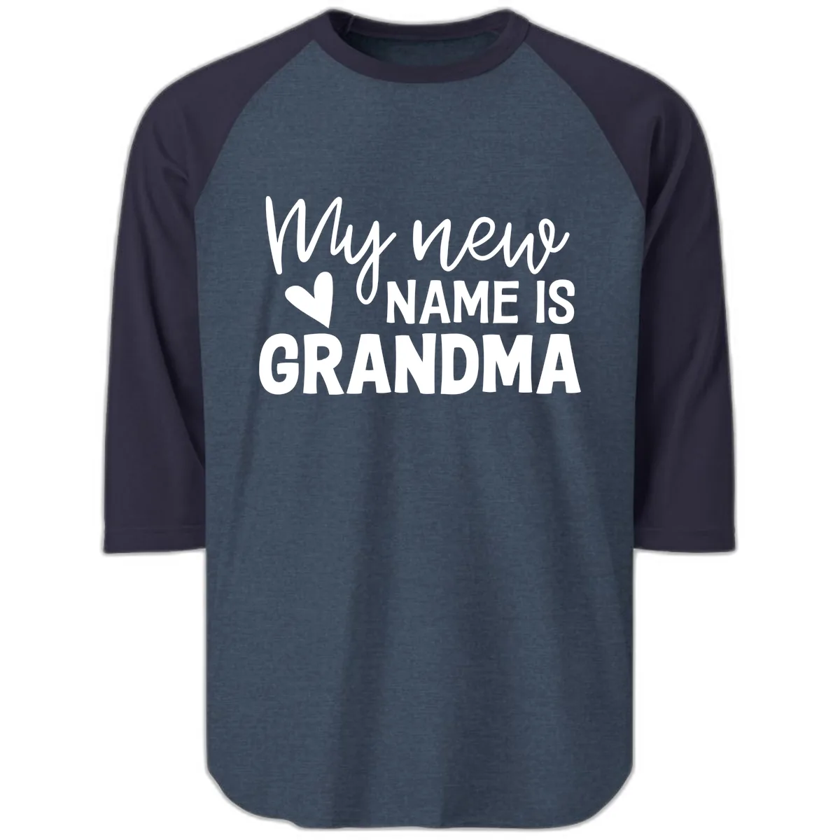 My New Name Is Grandma Shirt Raglan 3/4 in Heather Denim Navy