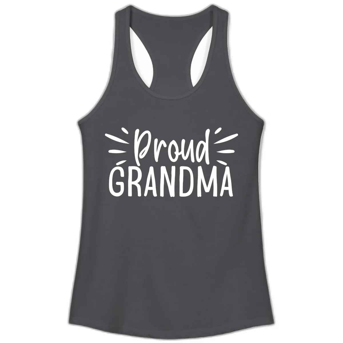 Proud Grandma Typography Design Ladies Tank in Solid Dark Gray