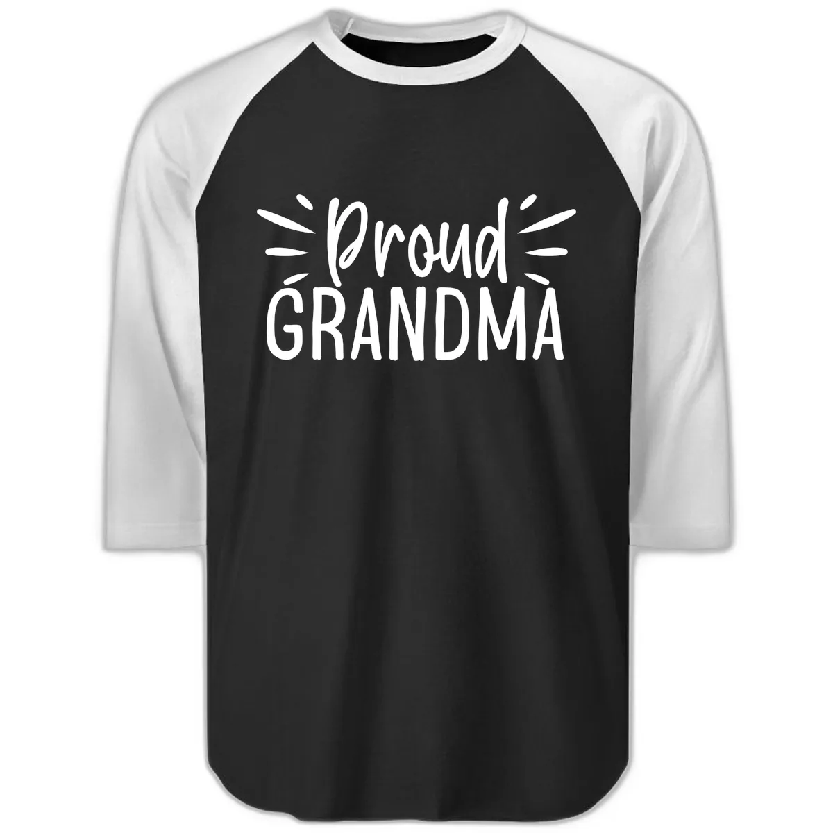 Proud Grandma Typography Design Raglan 3/4 in Black White