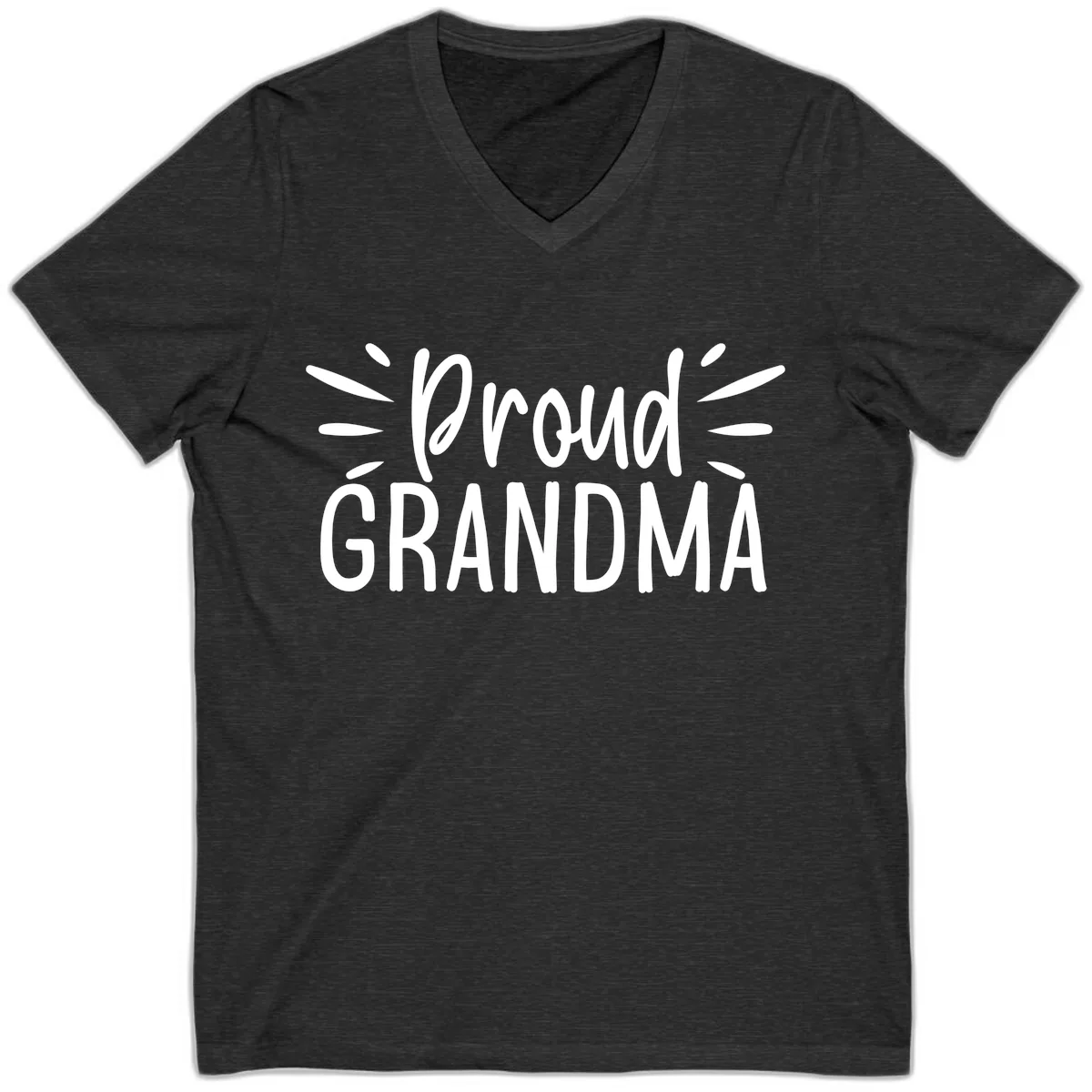 Proud Grandma Typography Design V-Neck in Dark Grey Heather