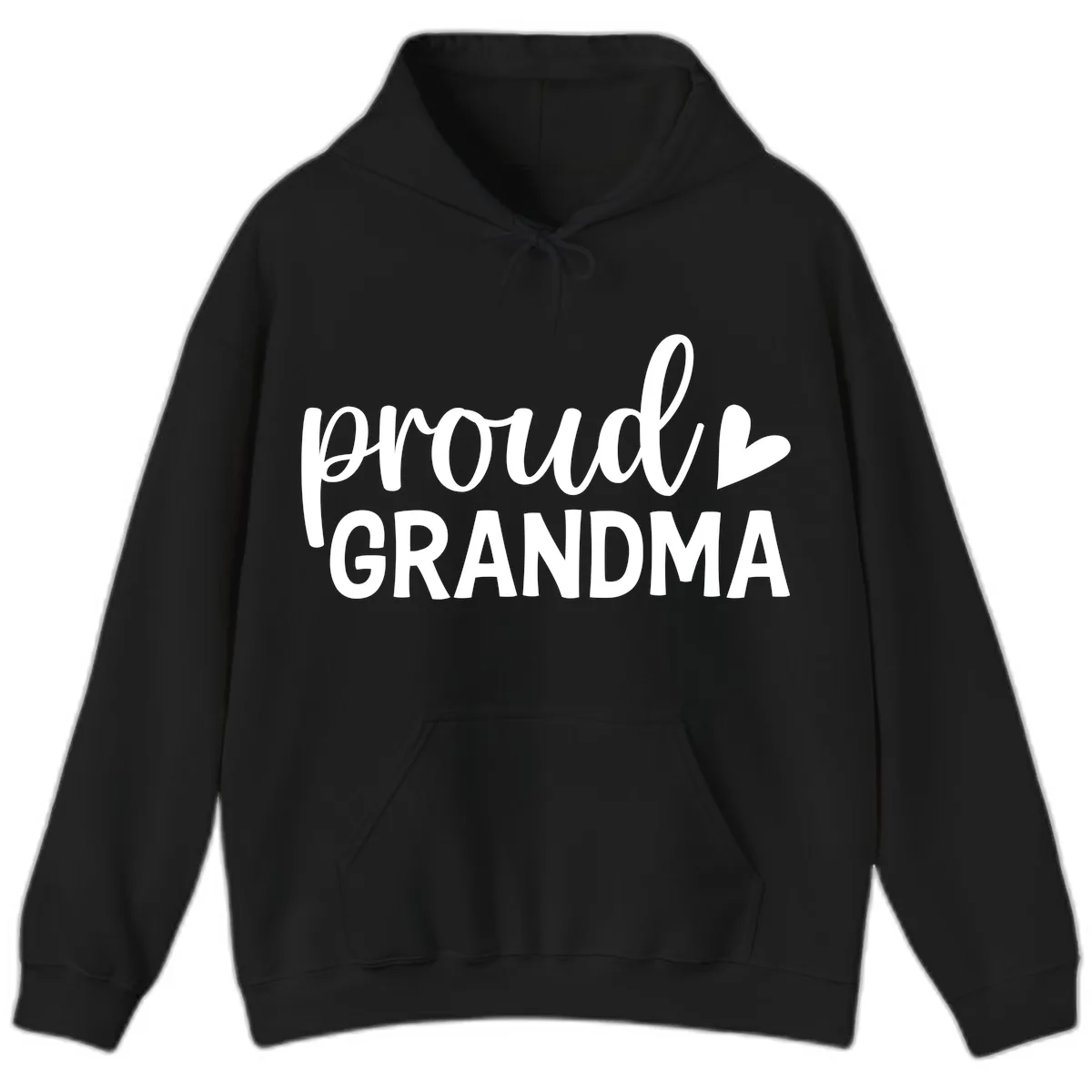 Proud Grandma Script Heart Design Hoodie in Black