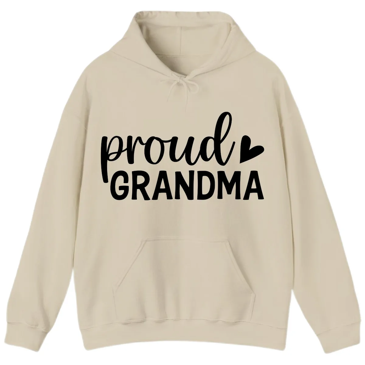 Proud Grandma Script Heart Design Hoodie in Sand