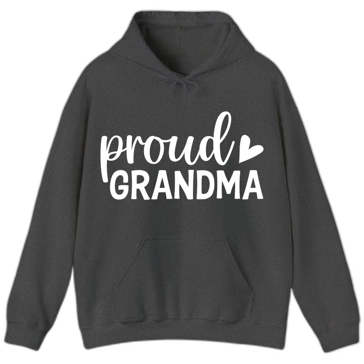 Proud Grandma Script Heart Design Hoodie in Dark Heather