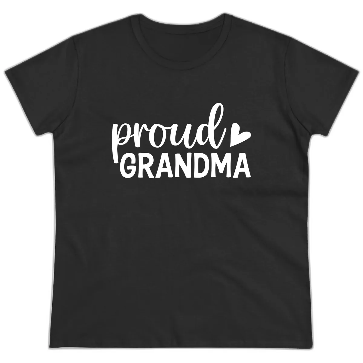 Proud Grandma Script Heart Design Ladies Tee in Black