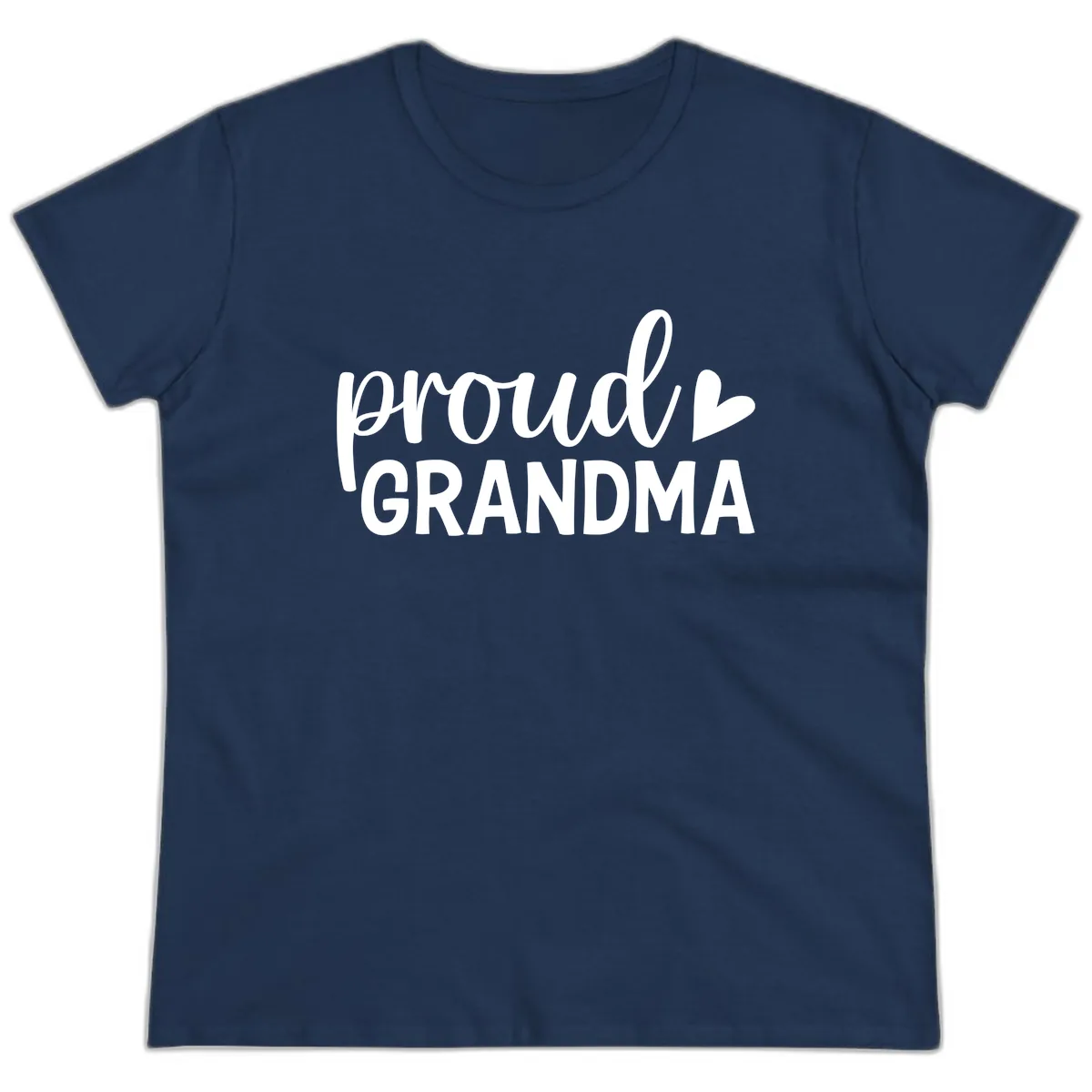 Proud Grandma Script Heart Design Ladies Tee in Navy
