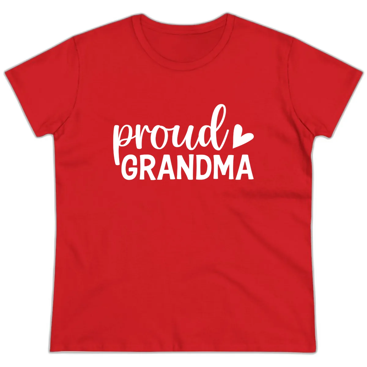 Proud Grandma Script Heart Design Ladies Tee in Red