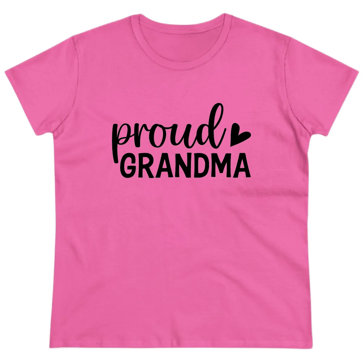 Proud Grandma Script Heart Design Ladies Tee in Azalea