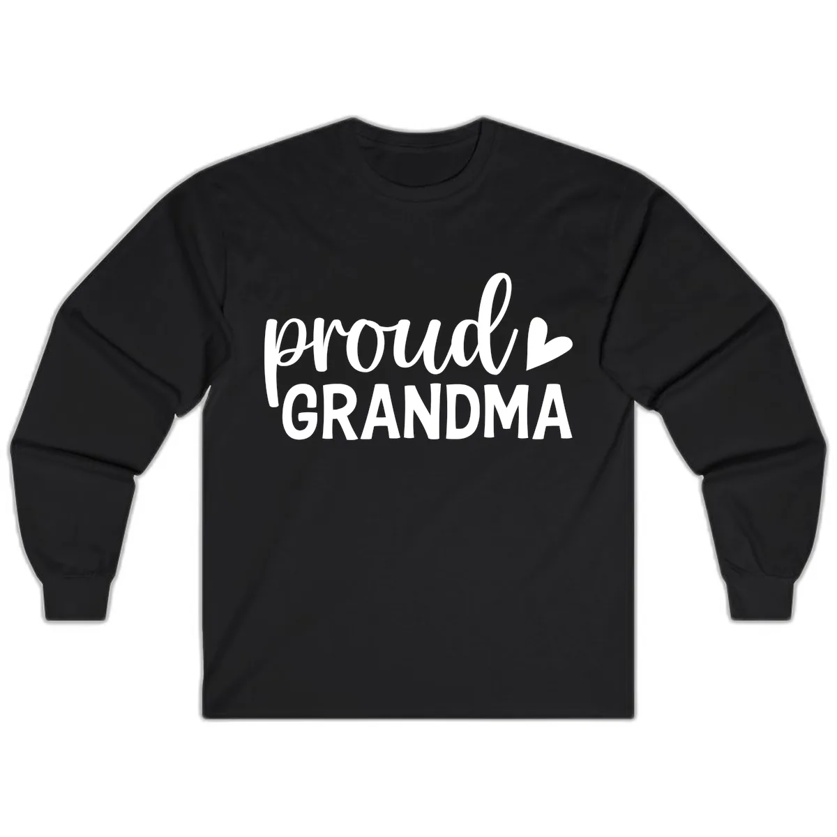 Proud Grandma Script Heart Design Long Sleeve in Black