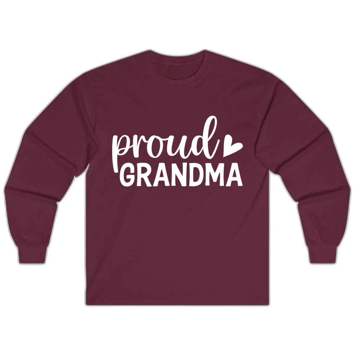 Proud Grandma Script Heart Design Long Sleeve in Maroon