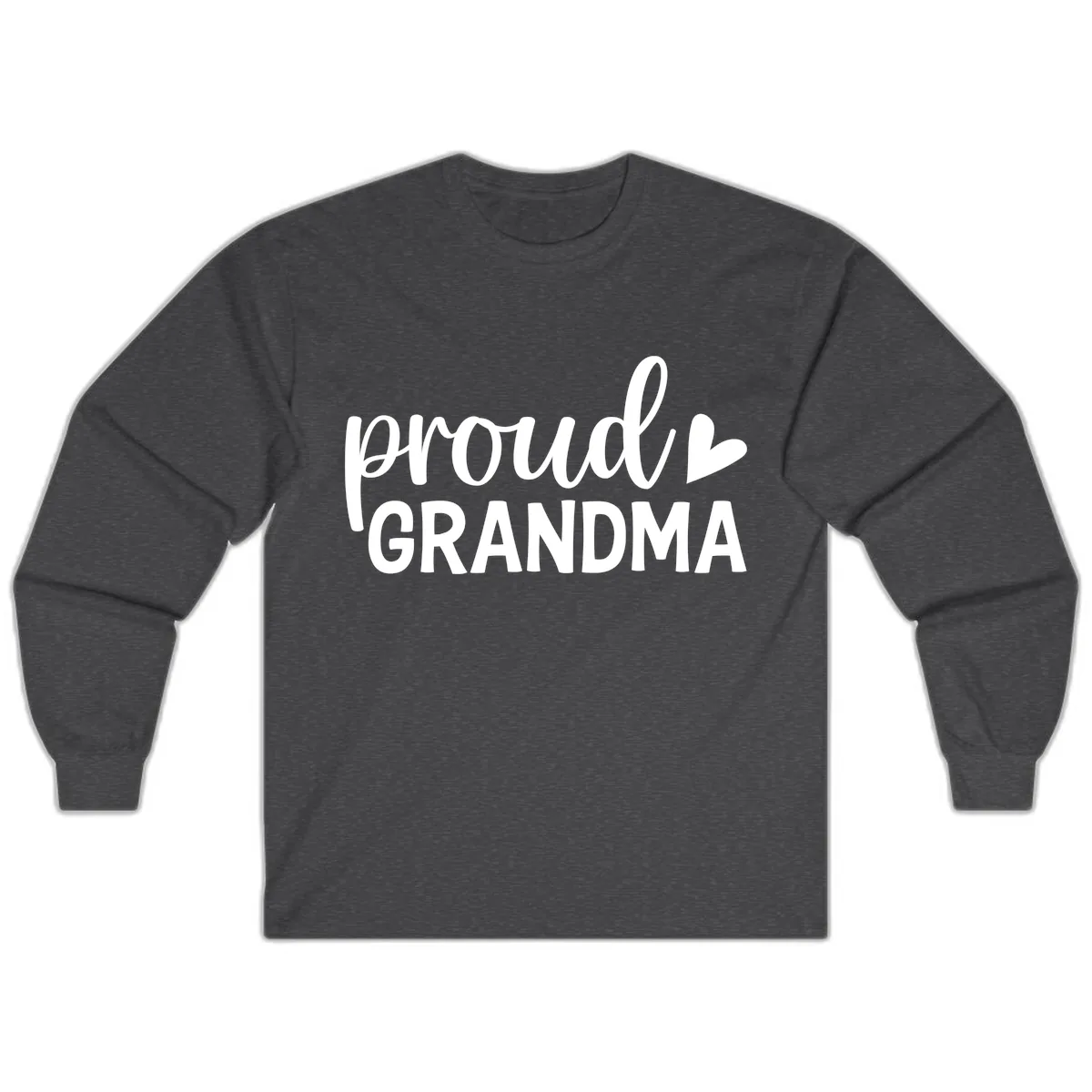 Proud Grandma Script Heart Design Long Sleeve in Dark Heather