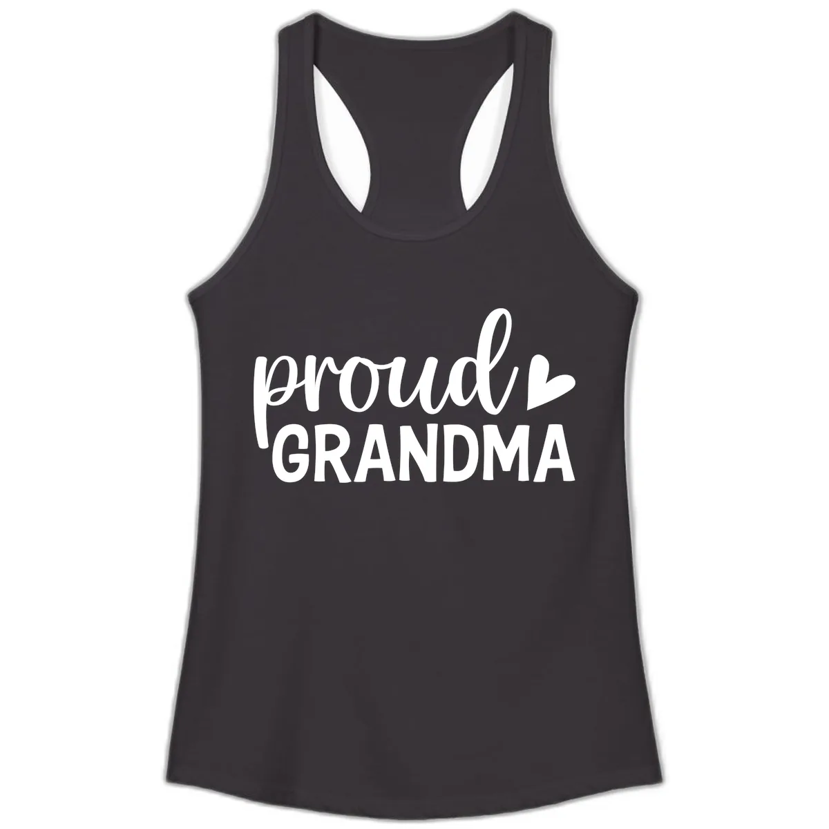 Proud Grandma Script Heart Design Ladies Tank in Black