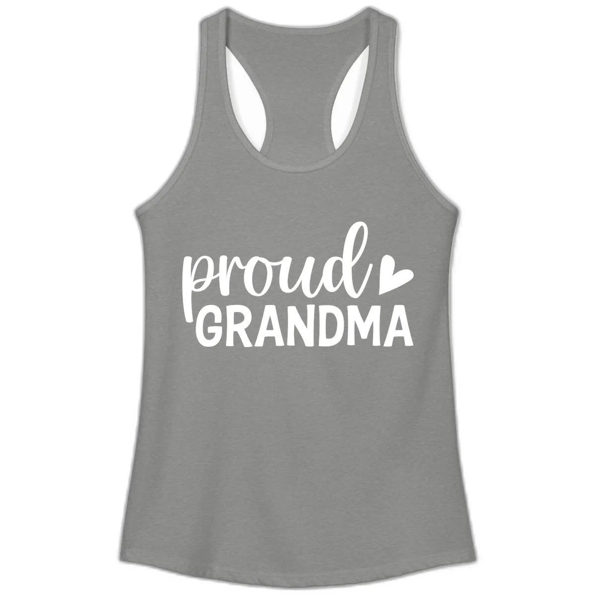 Proud Grandma Script Heart Design Ladies Tank in Heather Grey