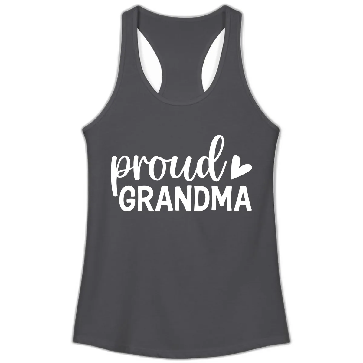 Proud Grandma Script Heart Design Ladies Tank in Solid Dark Gray