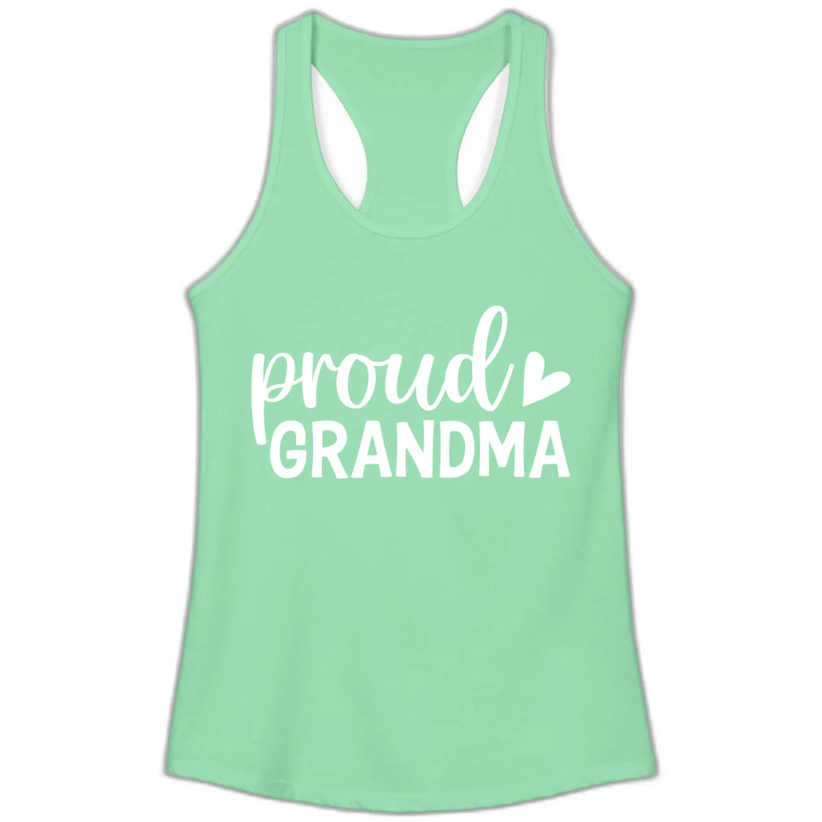 Proud Grandma Script Heart Design Ladies Tank in Solid Mint