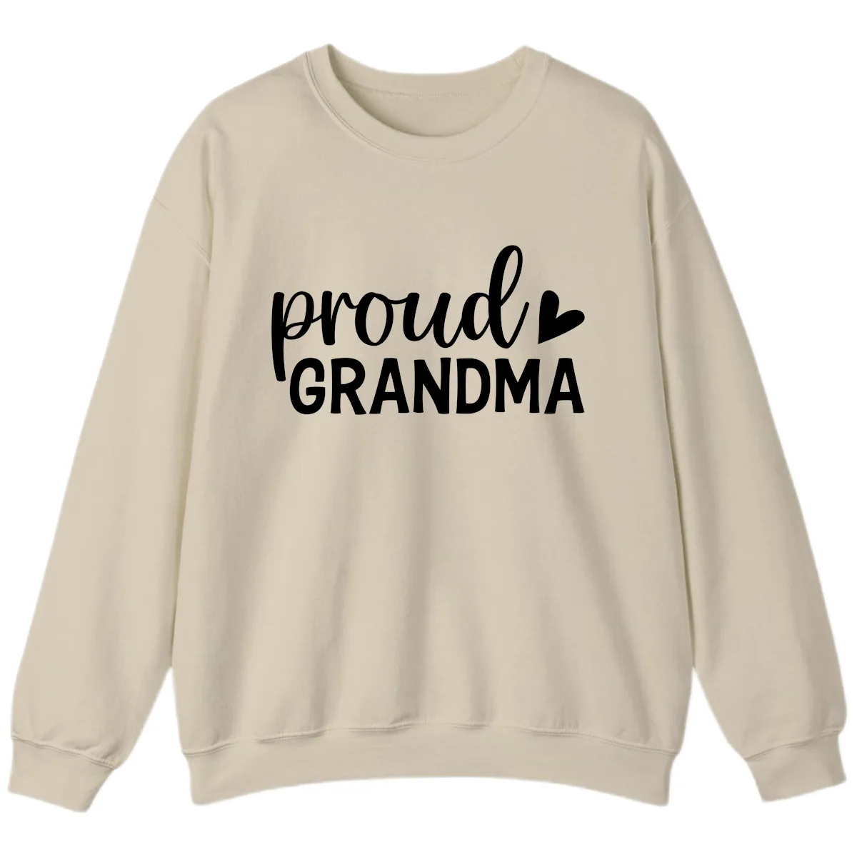 Proud Grandma Script Heart Design Sweatshirt in Sand