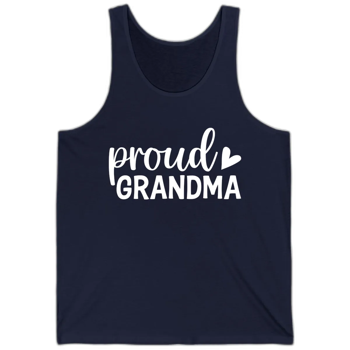 Proud Grandma Script Heart Design Tank in Navy