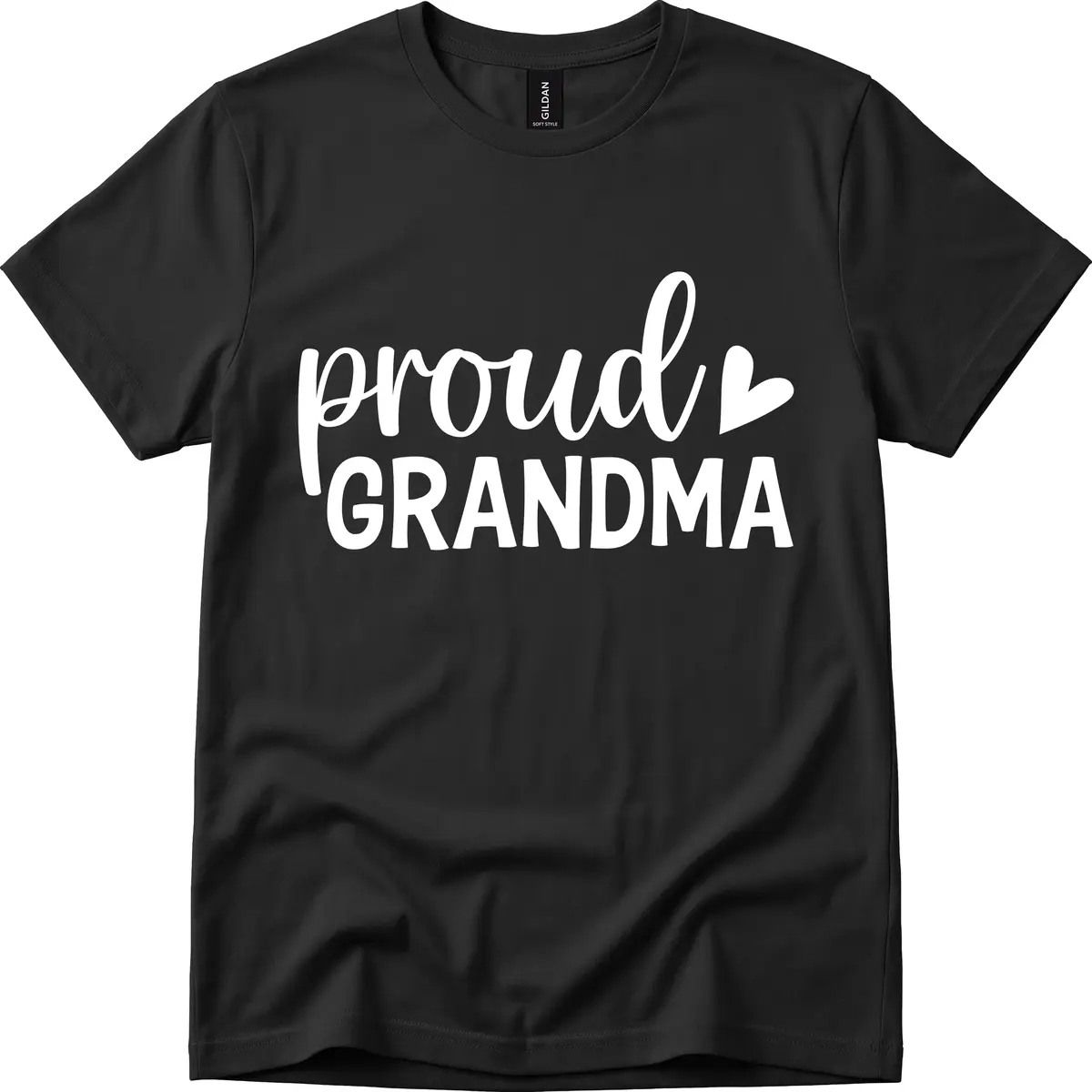 Proud Grandma Script Heart Design T-Shirt in Black
