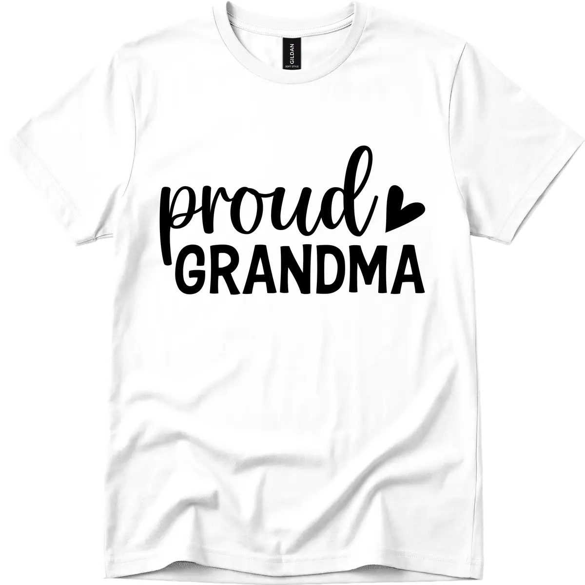 Proud Grandma Script Heart Design T-Shirt in White