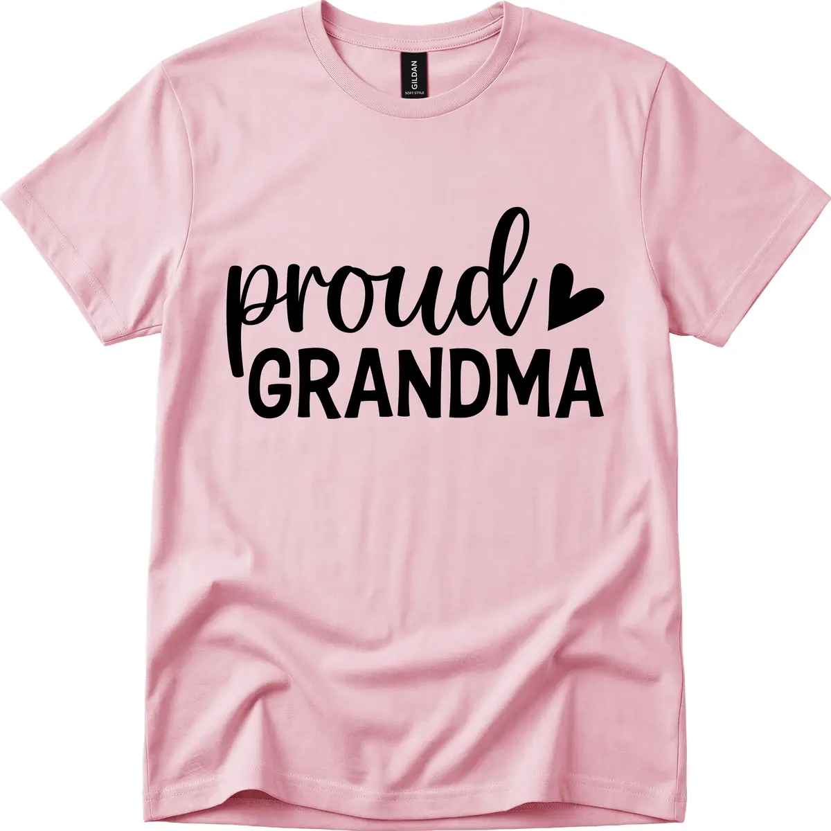 Proud Grandma Script Heart Design T-Shirt in Light Pink