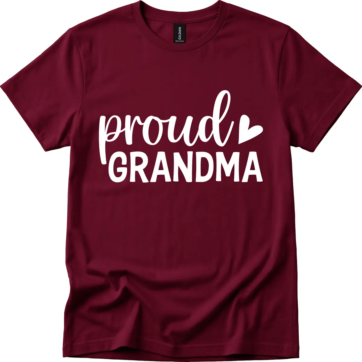 Proud Grandma Script Heart Design T-Shirt in Maroon