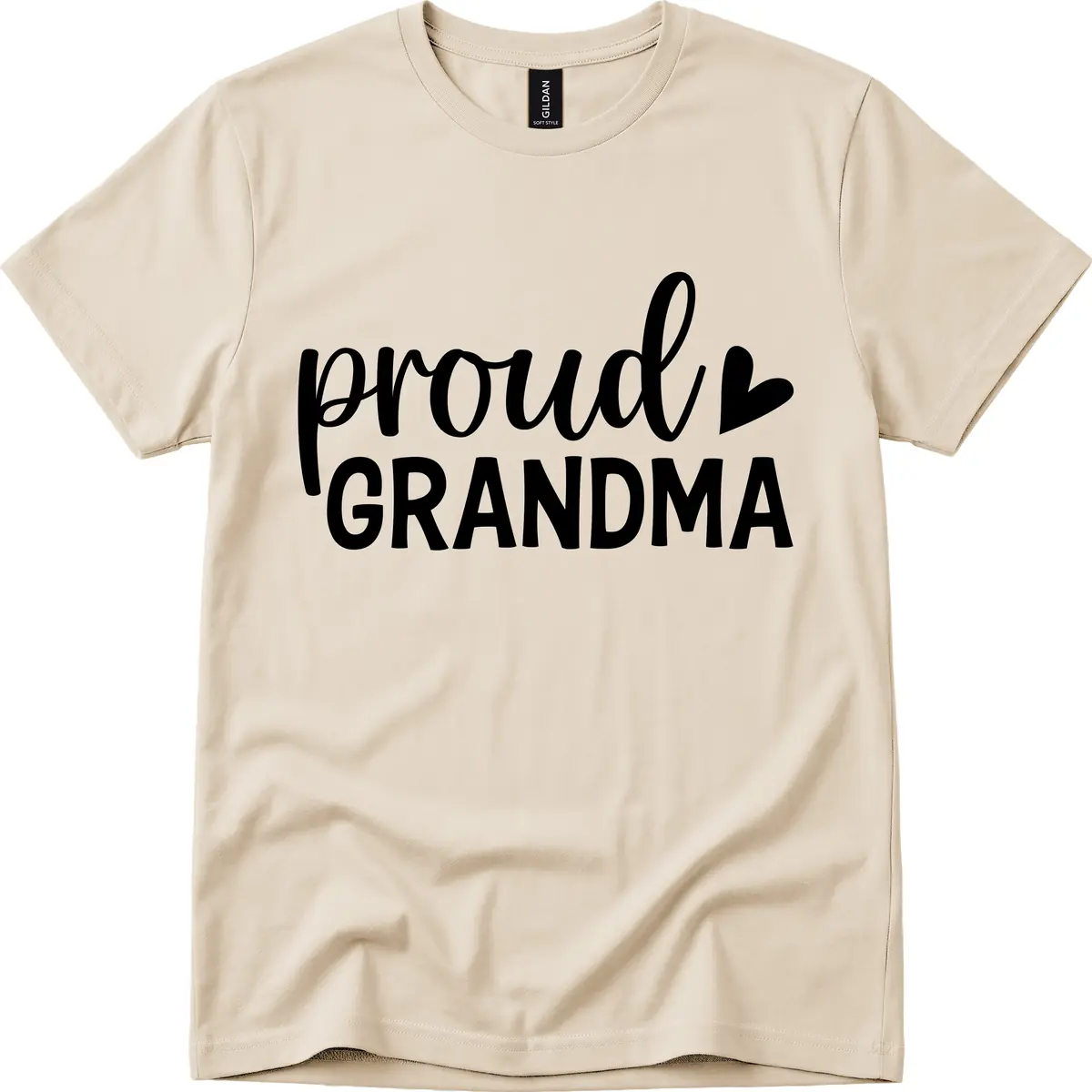 Proud Grandma Script Heart Design T-Shirt in Sand