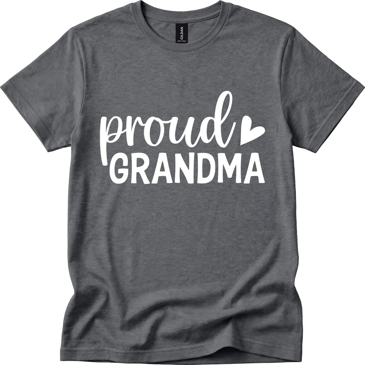 Proud Grandma Script Heart Design T-Shirt in Dark Heather