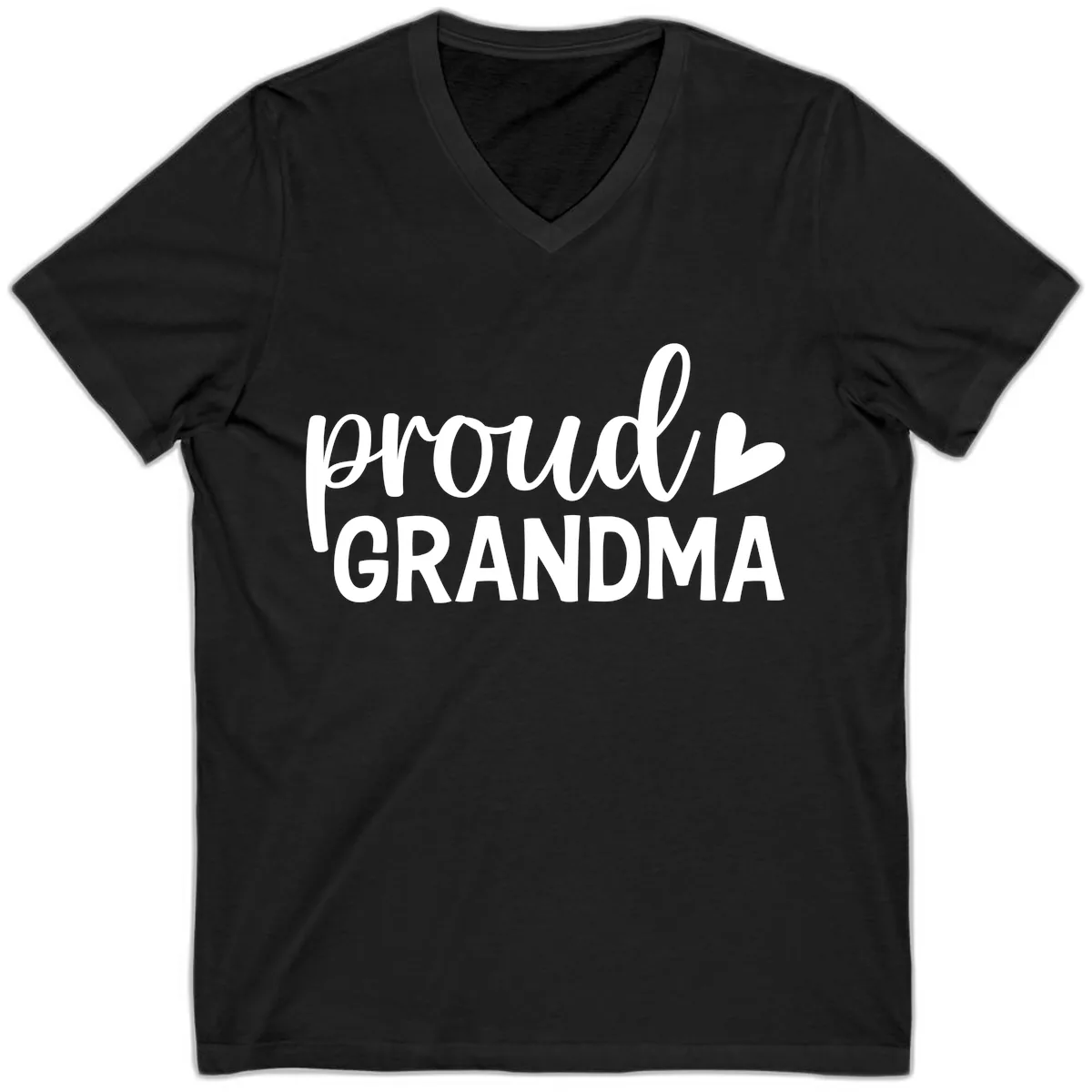 Proud Grandma Script Heart Design V-Neck in Black