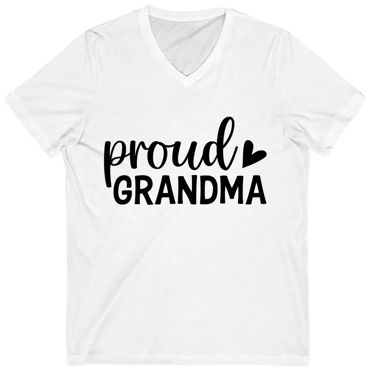 Proud Grandma Script Heart Design V-Neck in White