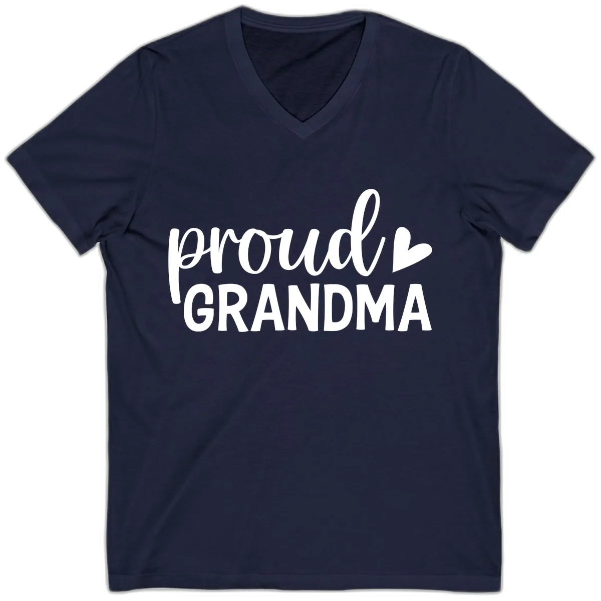 Proud Grandma Script Heart Design V-Neck in Navy
