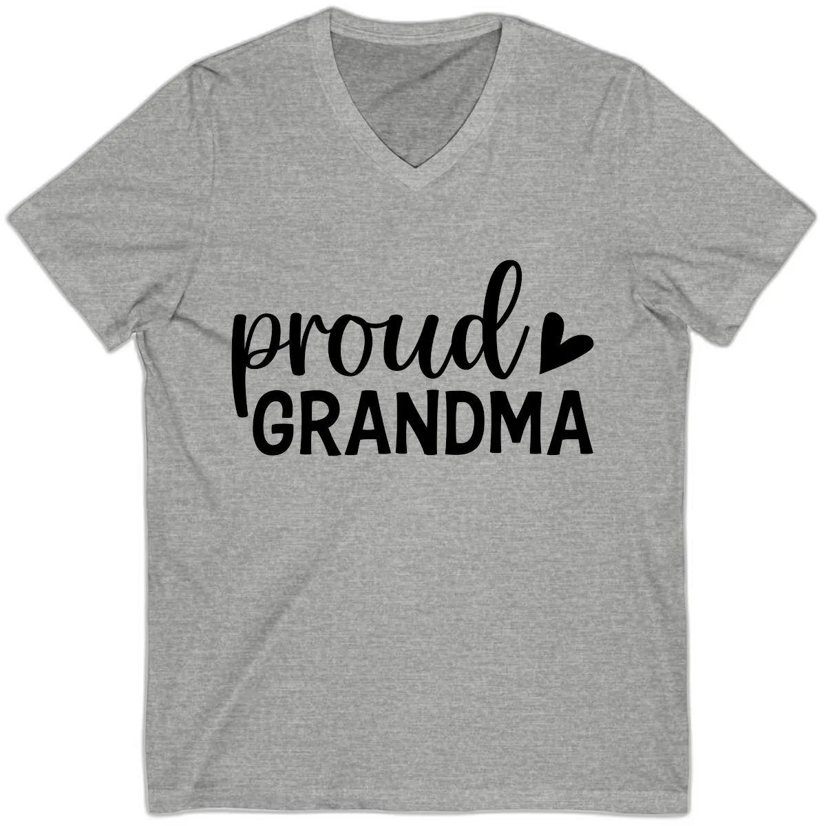 Proud Grandma Script Heart Design V-Neck in Athletic Heather
