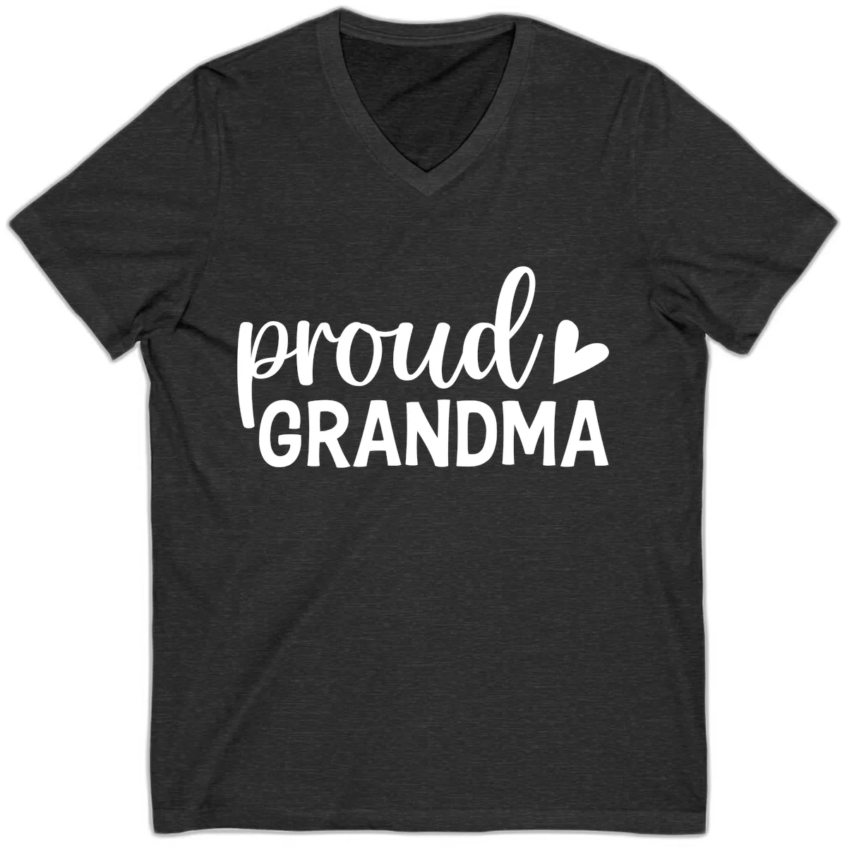 Proud Grandma Script Heart Design V-Neck in Dark Grey Heather