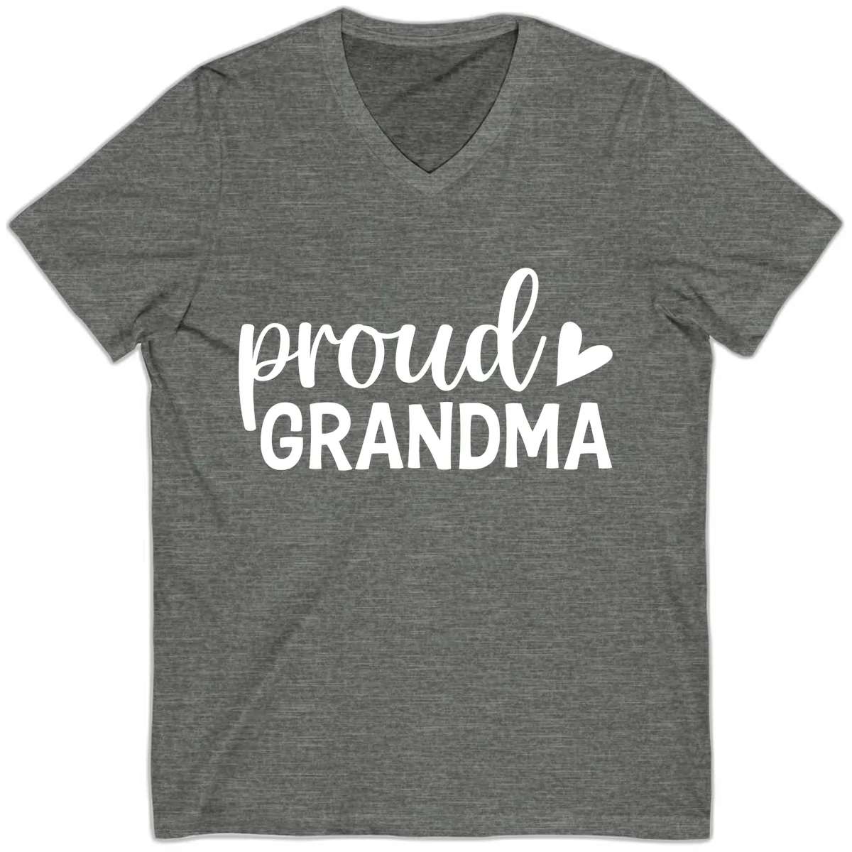 Proud Grandma Script Heart Design V-Neck in Deep Heather