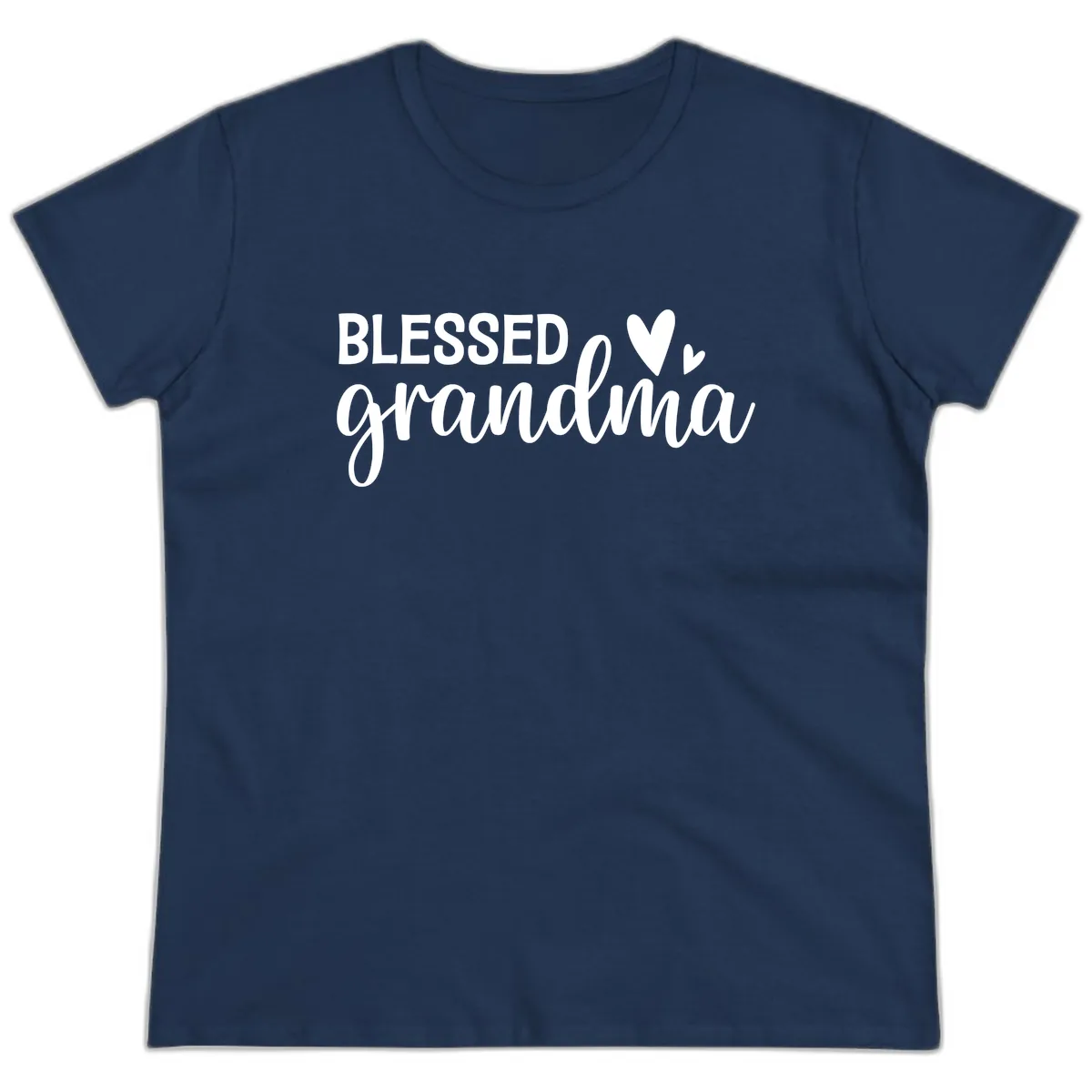 Blessed Grandma Script Typography Ladies Tee in Navy