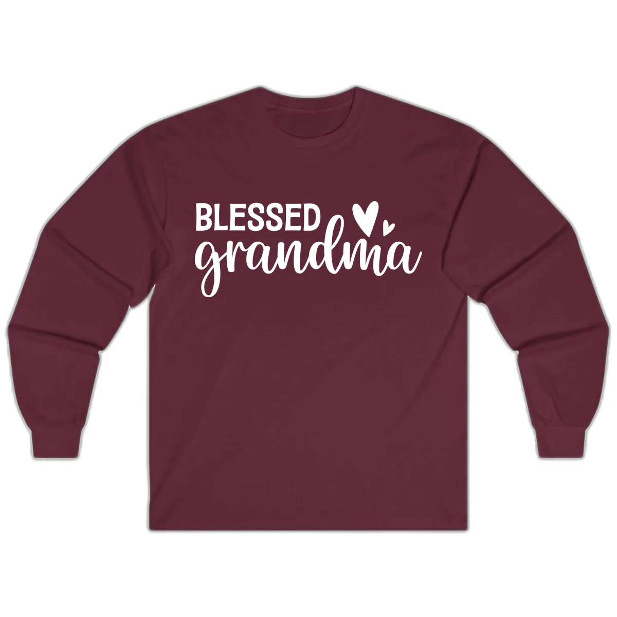 Blessed Grandma Script Typography Long Sleeve in Maroon