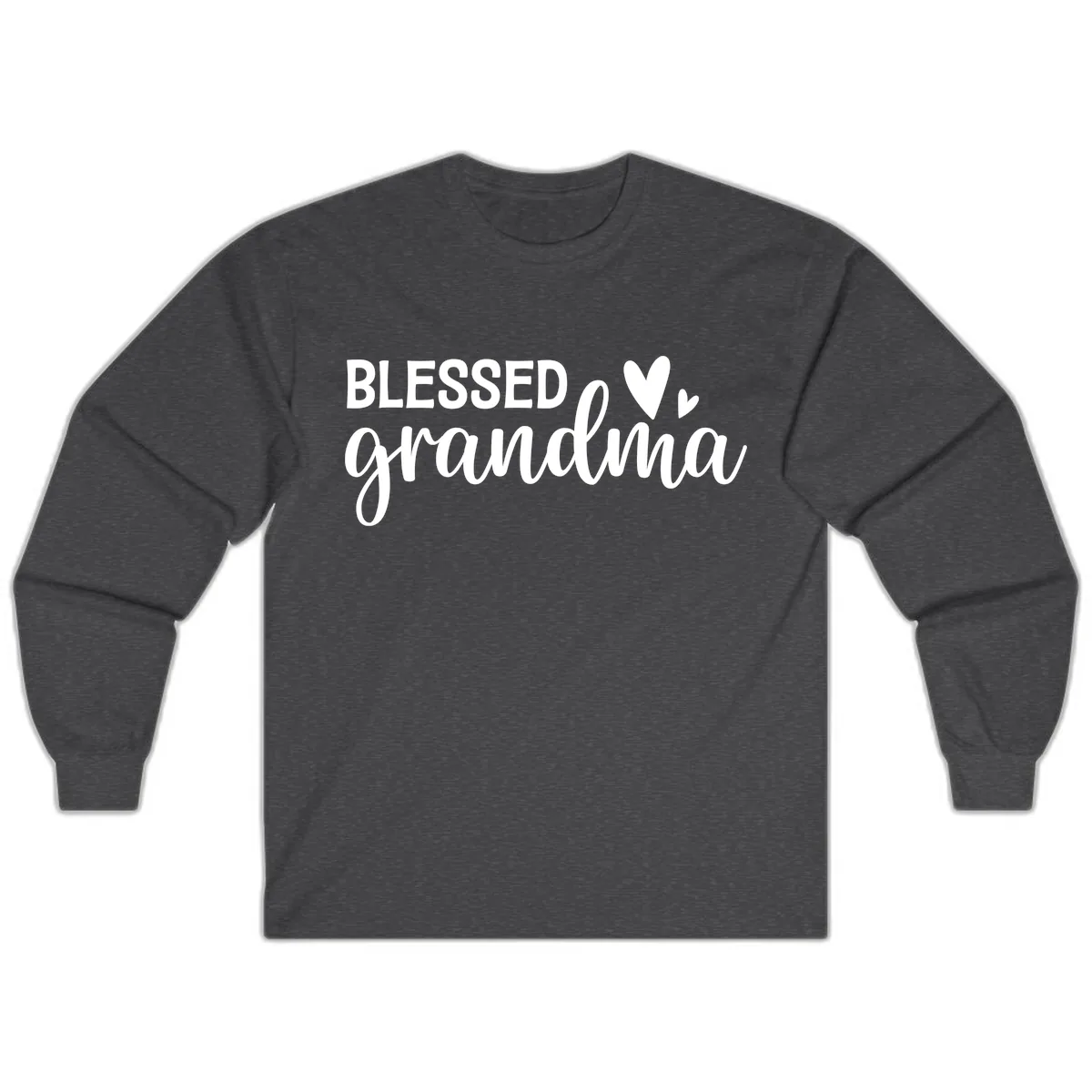 Blessed Grandma Script Typography Long Sleeve in Dark Heather