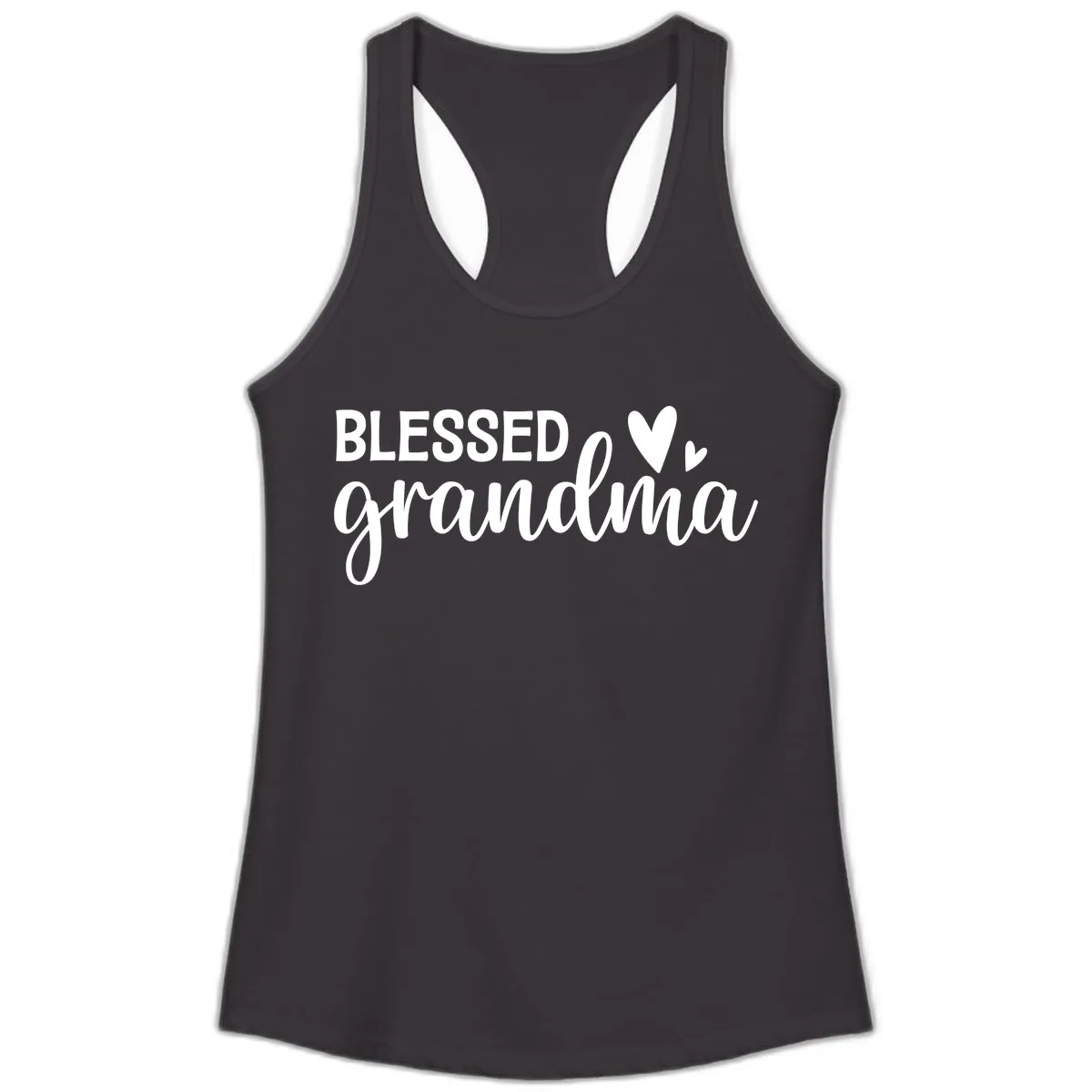 Blessed Grandma Script Typography Ladies Tank in Black
