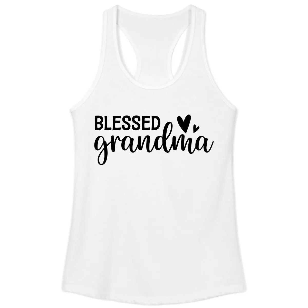 Blessed Grandma Script Typography Ladies Tank in White