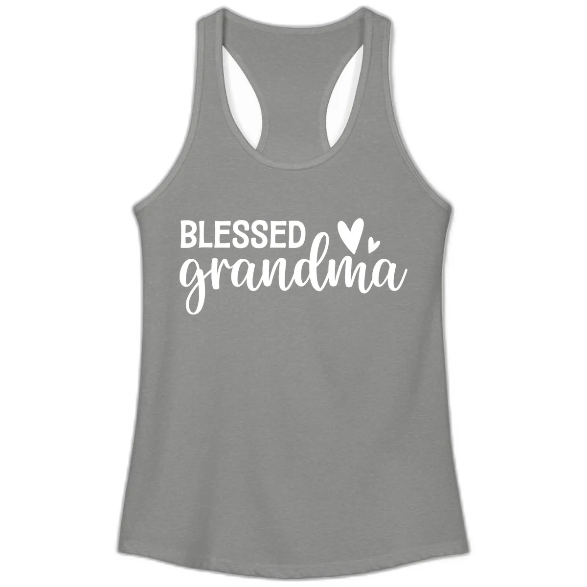 Blessed Grandma Script Typography Ladies Tank in Heather Grey