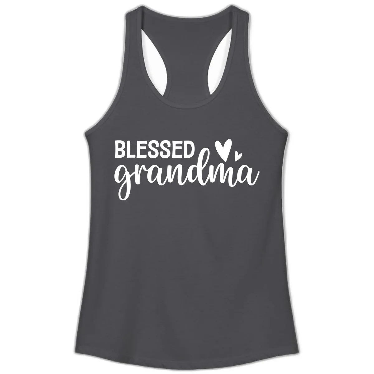 Blessed Grandma Script Typography Ladies Tank in Solid Dark Gray
