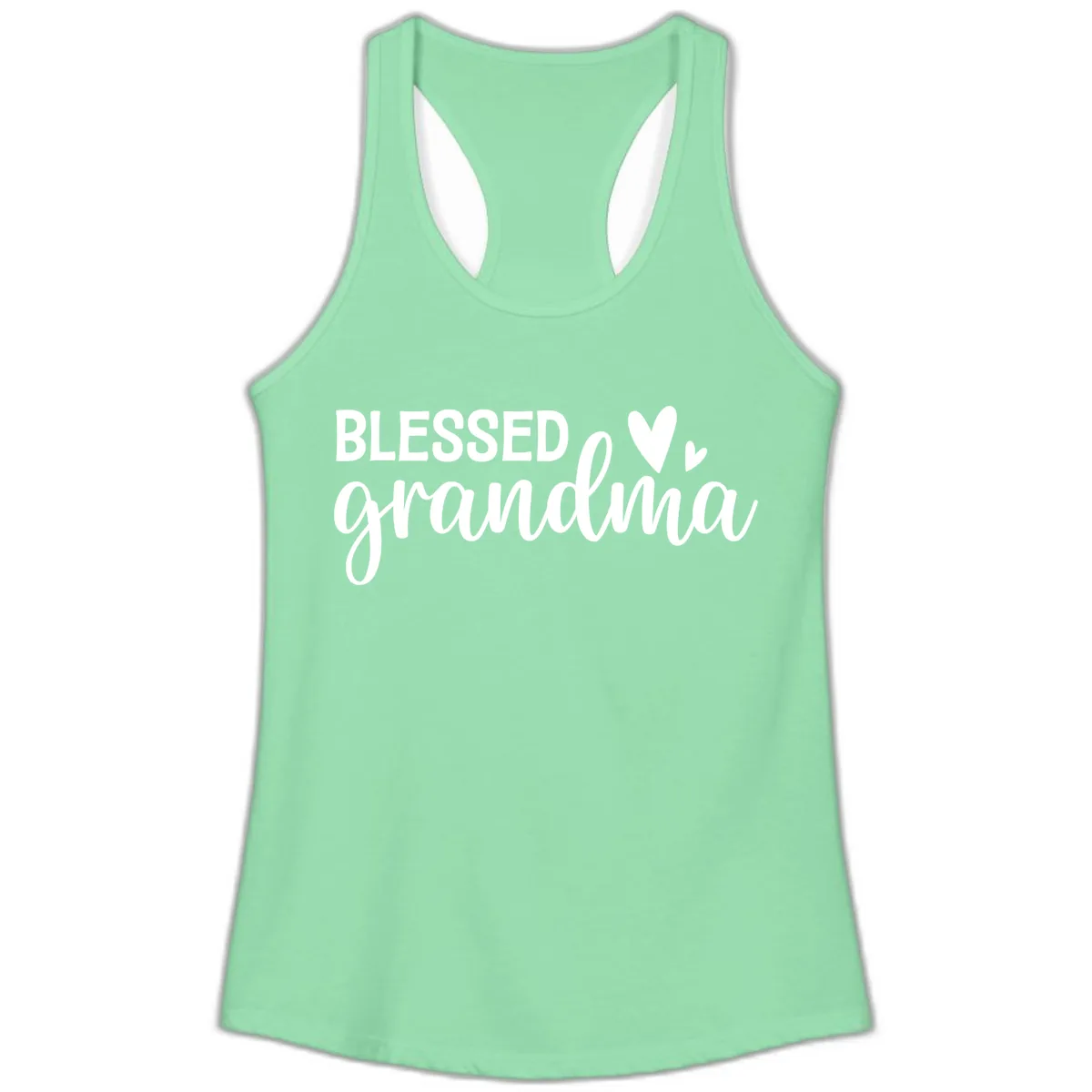 Blessed Grandma Script Typography Ladies Tank in Solid Mint