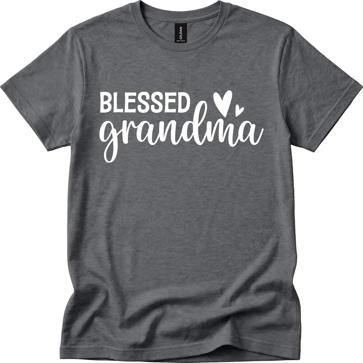 Blessed Grandma Script Typography T-Shirt in Dark Heather