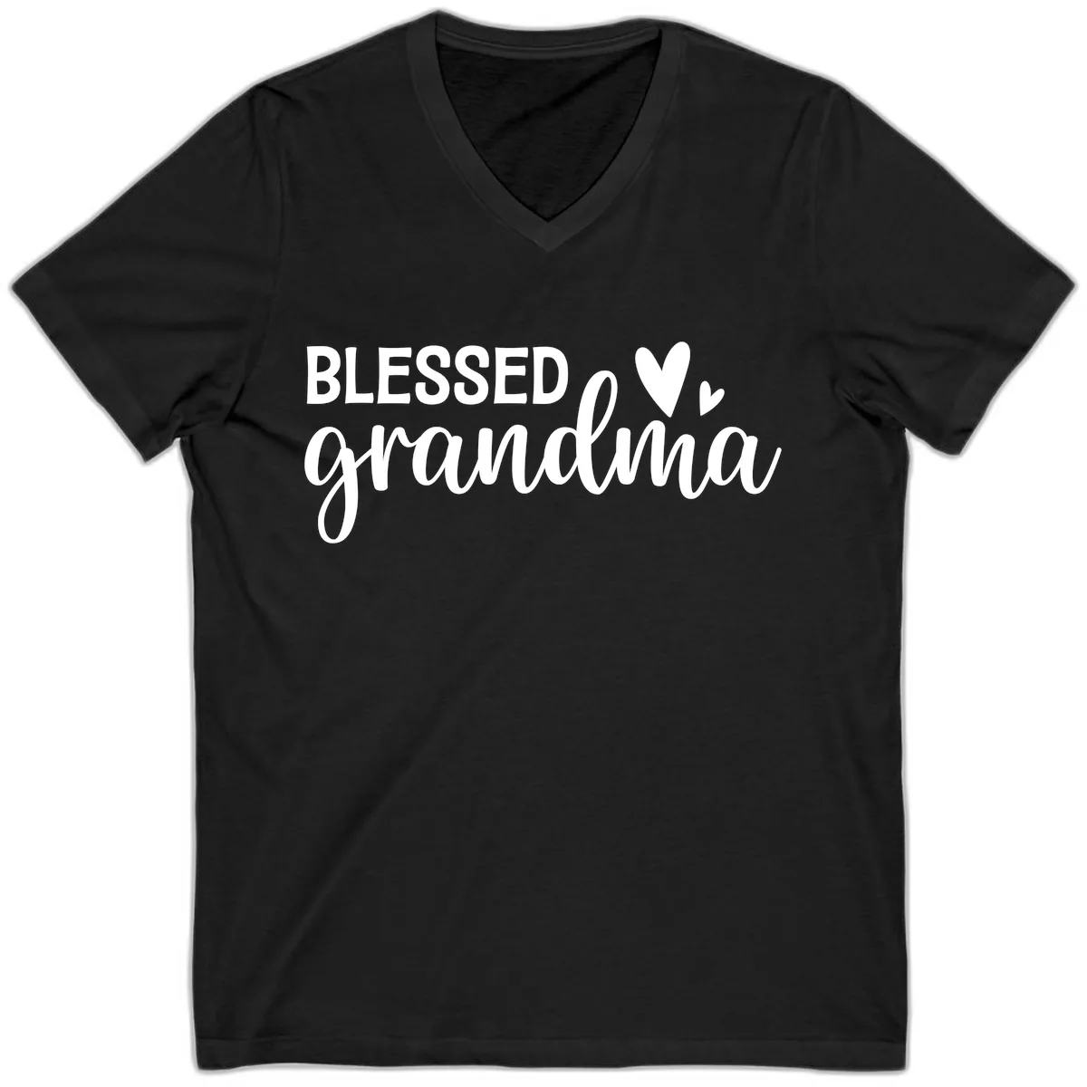 Blessed Grandma Script Typography V-Neck in Black