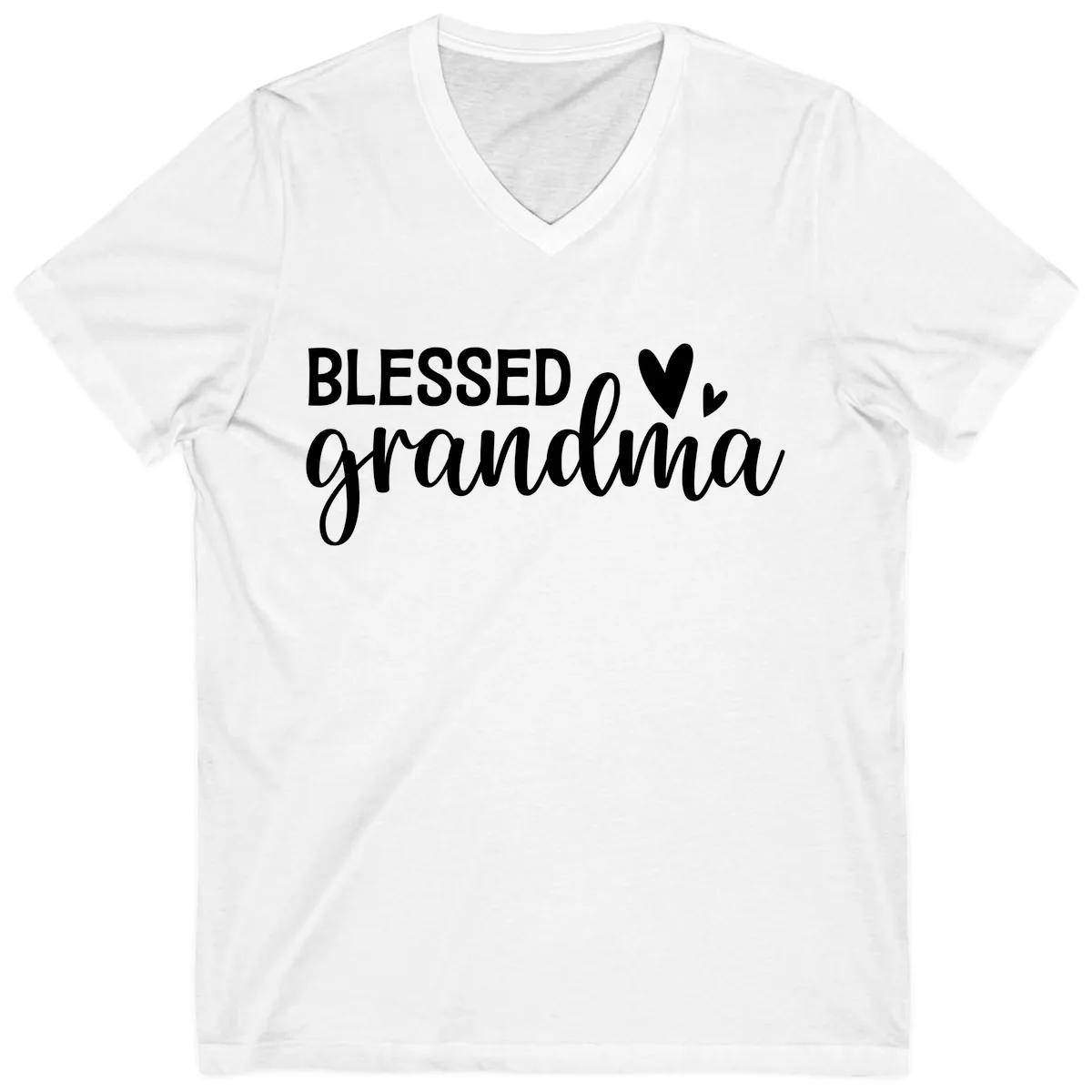 Blessed Grandma Script Typography V-Neck in White