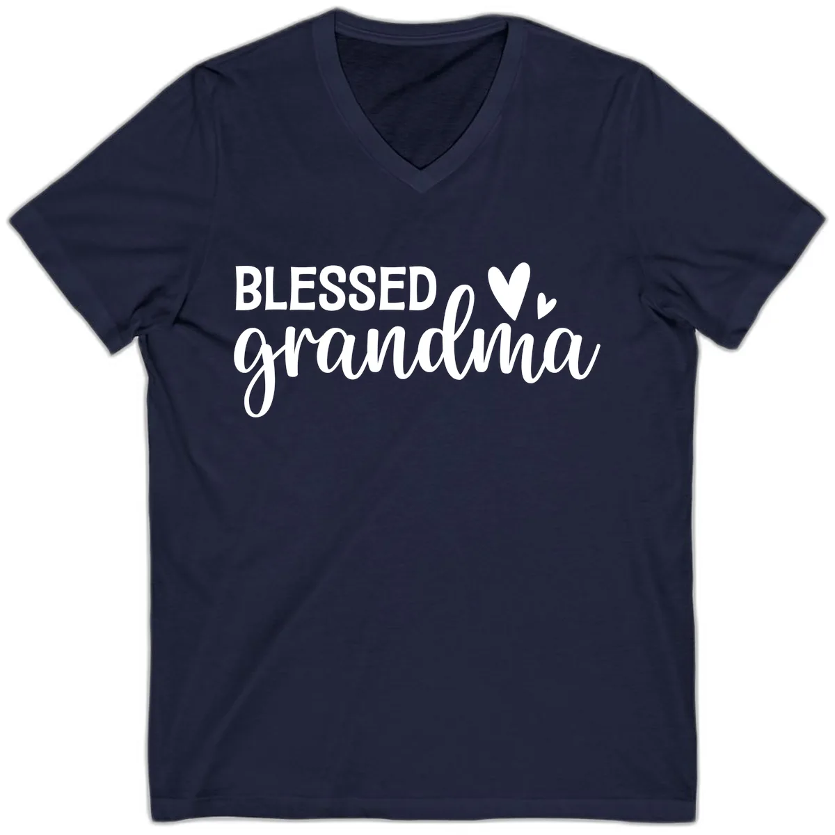Blessed Grandma Script Typography V-Neck in Navy