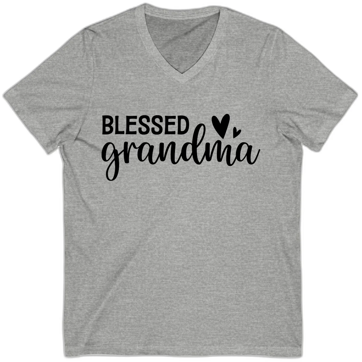 Blessed Grandma Script Typography V-Neck in Athletic Heather